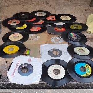Assorted 45 RPM Vinyl Singles - Black with Multi-Color Labels